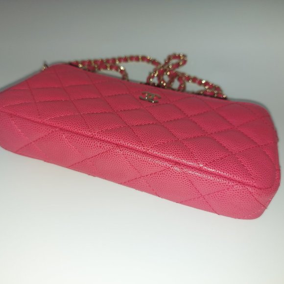 Chanel Pink Caviar Leather Double Zip Wallet On Chain 2017 - Picture 4 of 12